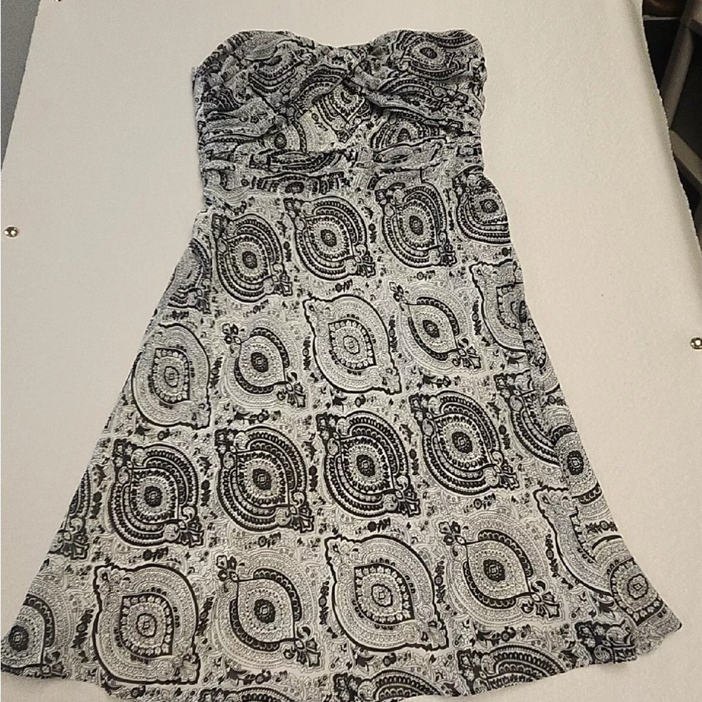White House Black Market Womens Black White Strapless Fit And Flare Dress Sz 14
